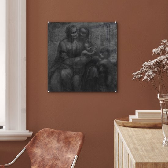 MuchoWow® Peinture sur verre 50x50 cm - Peinture sur verre acrylique - Marie avec l'enfant et Sainte Anne - Leonardo de Vinci - Photo sur verre - Peintures