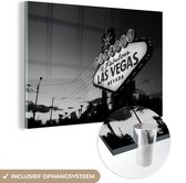 MuchoWow® Glasschilderij 150x100 cm - Schilderij acrylglas - Welkomstbord van Las Vegas - Foto op glas - Schilderijen