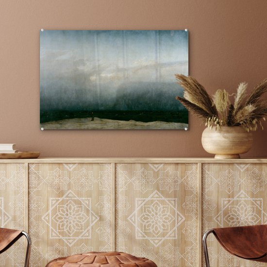 MuchoWow® Peinture sur Verre - Moine au Bord de la Mer - Peinture de Caspar David Friedrich - 60x40 cm - Peintures sur Verre Acrylique - Photo sur Glas