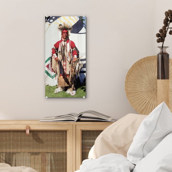 Peinture sur verre - Un Indien devant un tipi - 20x40 cm - Peintures sur Verre Peintures - Photo sur Glas