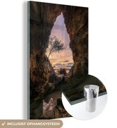MuchoWow® Glasschilderij 20x30 cm - Schilderij acrylglas - Zonsondergang bij een zee grot - Foto op glas - Schilderijen