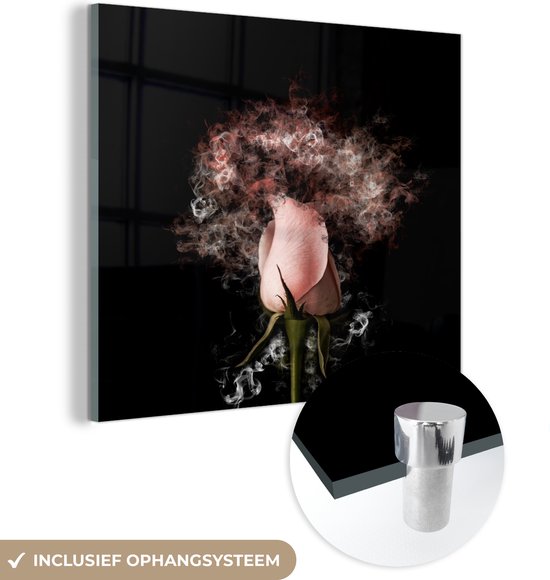 MuchoWow® Glasschilderij - Rozen - Bloemen - Rook - Roze - Acrylglas Schilderijen - Foto op Glas