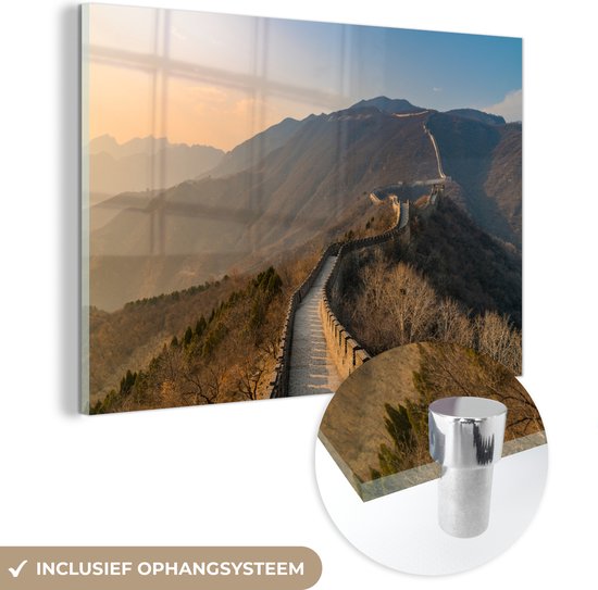 MuchoWow® Glasschilderij 90x60 cm - Schilderij acrylglas - De Chinese muur in China - Foto op glas - Schilderijen