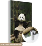 MuchoWow® Glasschilderij 80x120 cm - Schilderij acrylglas - Panda - Bamboe - Bos - Foto op glas - Schilderijen