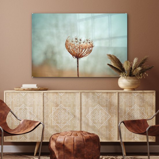 ® Glasschilderij 90x60 cm - Schilderij acrylglas - Verenigd Koninkrijk - Paardenbloem - Zaadjes - Foto op glas - Muurdecoratie woonkamer - Wanddecoratie slaapkamer - Schilderijen