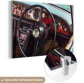 MuchoWow® Glasschilderij 180x120 cm - Schilderij acrylglas - Auto - Stuur - Dashboard - Foto op glas - Schilderijen