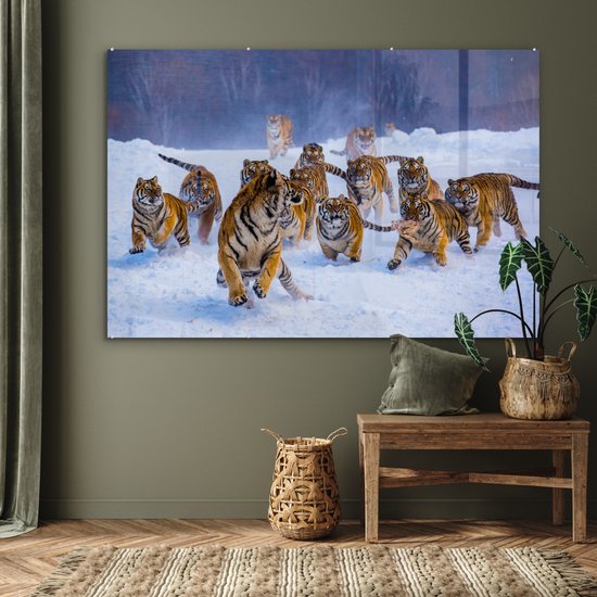 Peintures sur verre - Tigre - Neige - Animaux sauvages - Hiver - 150x100 cm - Peintures Plexiglas