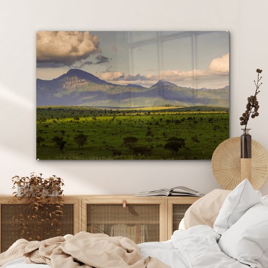 ® Glasschilderij 120x80 cm - Schilderij acrylglas - Het nationale park Masai Mara bij de Mount Kenya in Afrika - Foto op glas - Muurdecoratie woonkamer - Wanddecoratie slaapkamer - Schilderijen