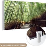 MuchoWow® Glasschilderij 80x40 cm - Schilderij acrylglas - Bamboebosje in Arashiyama Japan - Foto op glas - Schilderijen