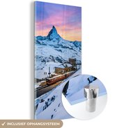 MuchoWow® Glasschilderij 20x40 cm - Schilderij acrylglas - Alpen - Sneeuw - Trein - Foto op glas - Schilderijen