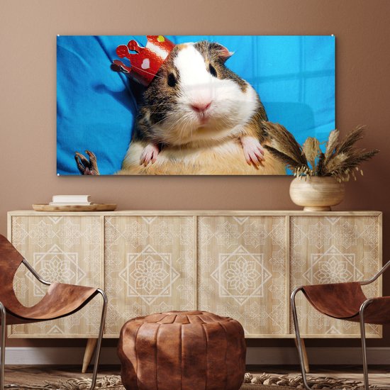 MuchoWow® Peinture sur verre 120x60 cm - Peinture sur verre - Cochon d'Inde - Drôle - Kroon - Enfants - Garçons - Filles - Enfant - Photo sur verre acrylique - Peintures