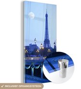 MuchoWow® Glasschilderij 80x160 cm - Schilderij acrylglas - Eiffeltoren - Maan - Parijs - Foto op glas - Schilderijen