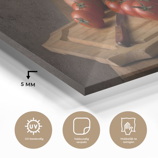 MuchoWow® Tableau sur verre 120x60 cm - Tableau sur verre acrylique - Planche à découper - Légume - Nature morte - Pâtes - Oignon - Tomate - Planche à découper - Photo sur verre - Décoration murale salon - Décoration murale chambre - Peintures