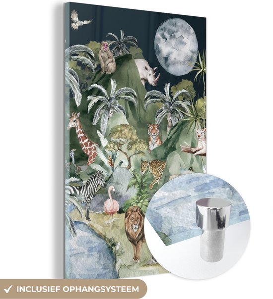 MuchoWow® Glasschilderij 20x30 cm - Schilderij acrylglas - Kinderen - Jungle - Natuur - Dieren - Planten - Foto op glas - Schilderijen