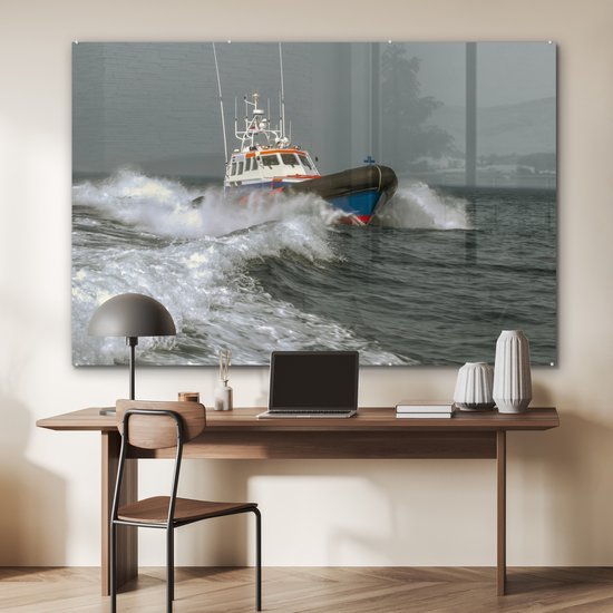 MuchoWow® Peinture sur verre - Un canot de sauvetage en mer - 150x100 cm - Peintures sur verre acrylique - Photo sur Glas