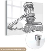 MuchoWow® Glasschilderij 40x30 cm - Schilderij acrylglas - Een illustratie van de hamer van de rechter met potlood getekend - Foto op glas - Schilderijen