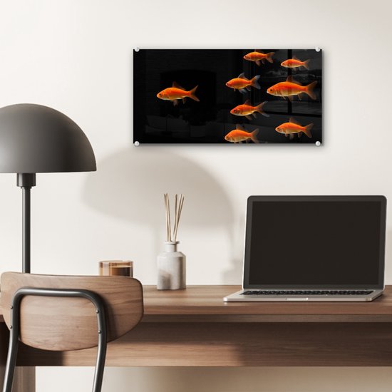 MuchoWow® Peinture sur verre 40x20 cm - Peinture sur verre acrylique - Poisson rouge - Animaux - Zwart - Photo sur verre - Peintures