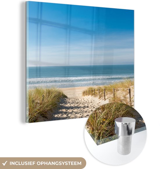 MuchoWow® Glasschilderij 90x90 cm - Schilderij acrylglas - Strand - Zee - Duin - Zand - Zomer - Foto op glas - Schilderijen