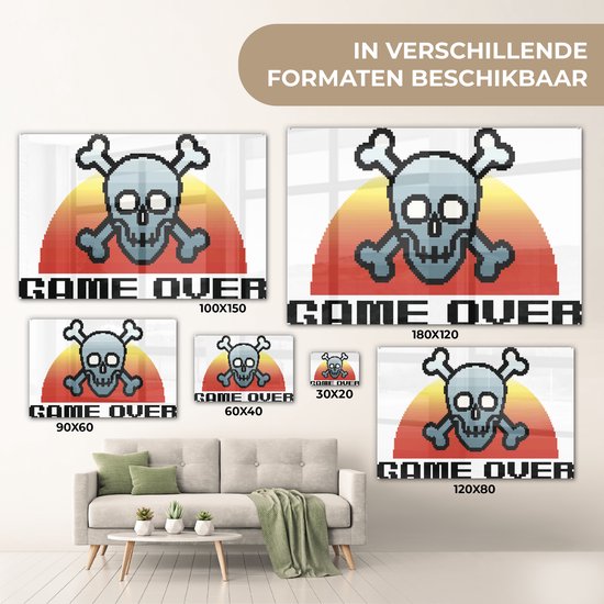 MuchoWow® Peinture sur Verre - Gamer - Rétro - Game over - Illustration - 30x20 cm - Peintures sur Verre Acrylique - Photo sur Glas