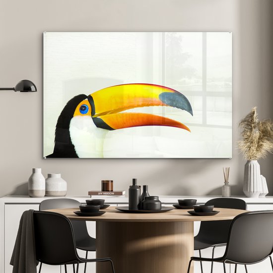 MuchoWow® Peinture sur Verre - Une Illustration de la Tête d'un Toucan - 120x80 cm - Peintures sur Verre Acrylique - Photo sur Glas