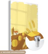 MuchoWow® Peinture sur verre 60x80 cm - Peinture sur verre acrylique - Illustration d'un champ avec des bottes de foin - Photo sur verre - Peintures