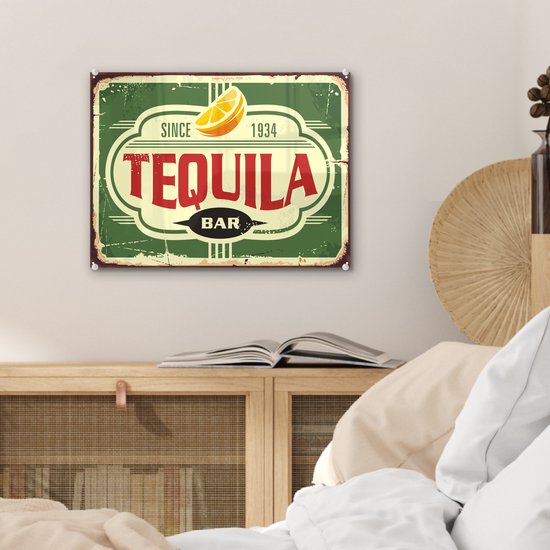 MuchoWow® Peinture sur Verre - Tequila - Vintage - Billboard - 40x30 cm - Peintures sur Verre Acrylique - Photo sur Glas