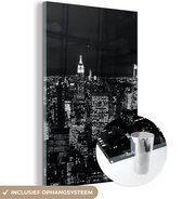 MuchoWow® Glasschilderij 80x120 cm - Schilderij acrylglas - Skyline - Zwart - Wit - New York - Amerika - Foto op glas - Schilderijen
