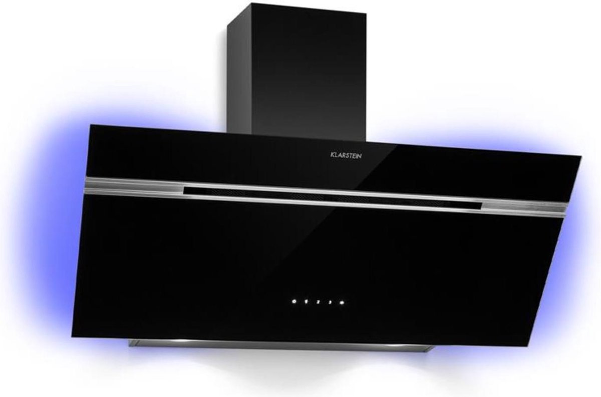 Klarstein Alina afzuigkap - Schuine afzuigkap - 90cm - 600 m³/h - Met LED-display en backlight - Zwart