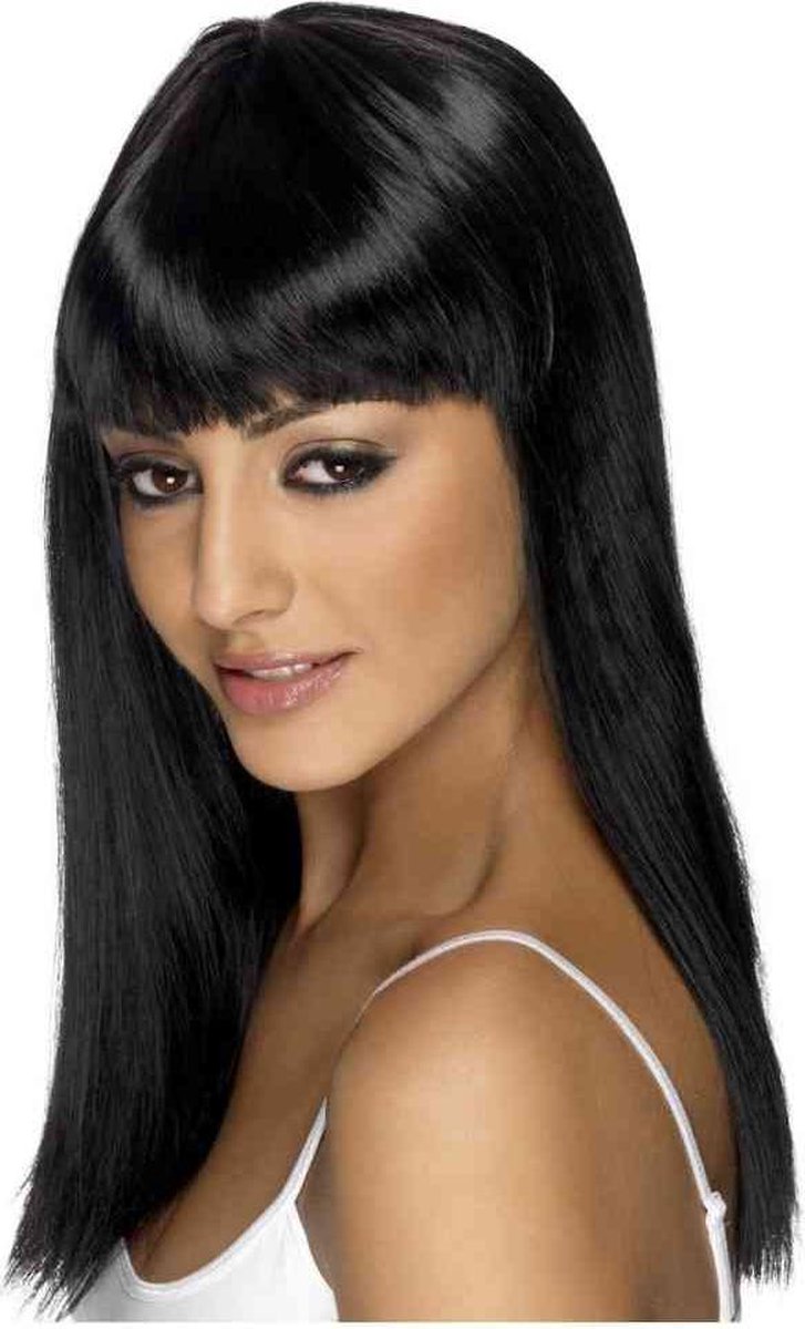 Straight Cut pruik met pony zwart - Carnavalspruik