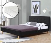 Tweepersoonsbed Estoril met matras 140x200 kunstleer zwart