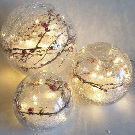 Glazen bol met sneeuw, besjes en ledverlichting 20 cm | bol.com