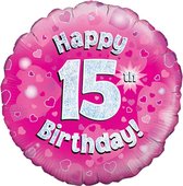 Oaktree 18 Inch Happy 15th Birthday Holographic Balloon (Pink/Silver)