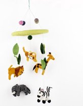 Mobiel Jungle Dieren 19x50cm - Vilten Figuren - Sjaal met Verhaal - Fairtrade - Decoratie voor boven Bed, Box of als Babykamer Accessoire