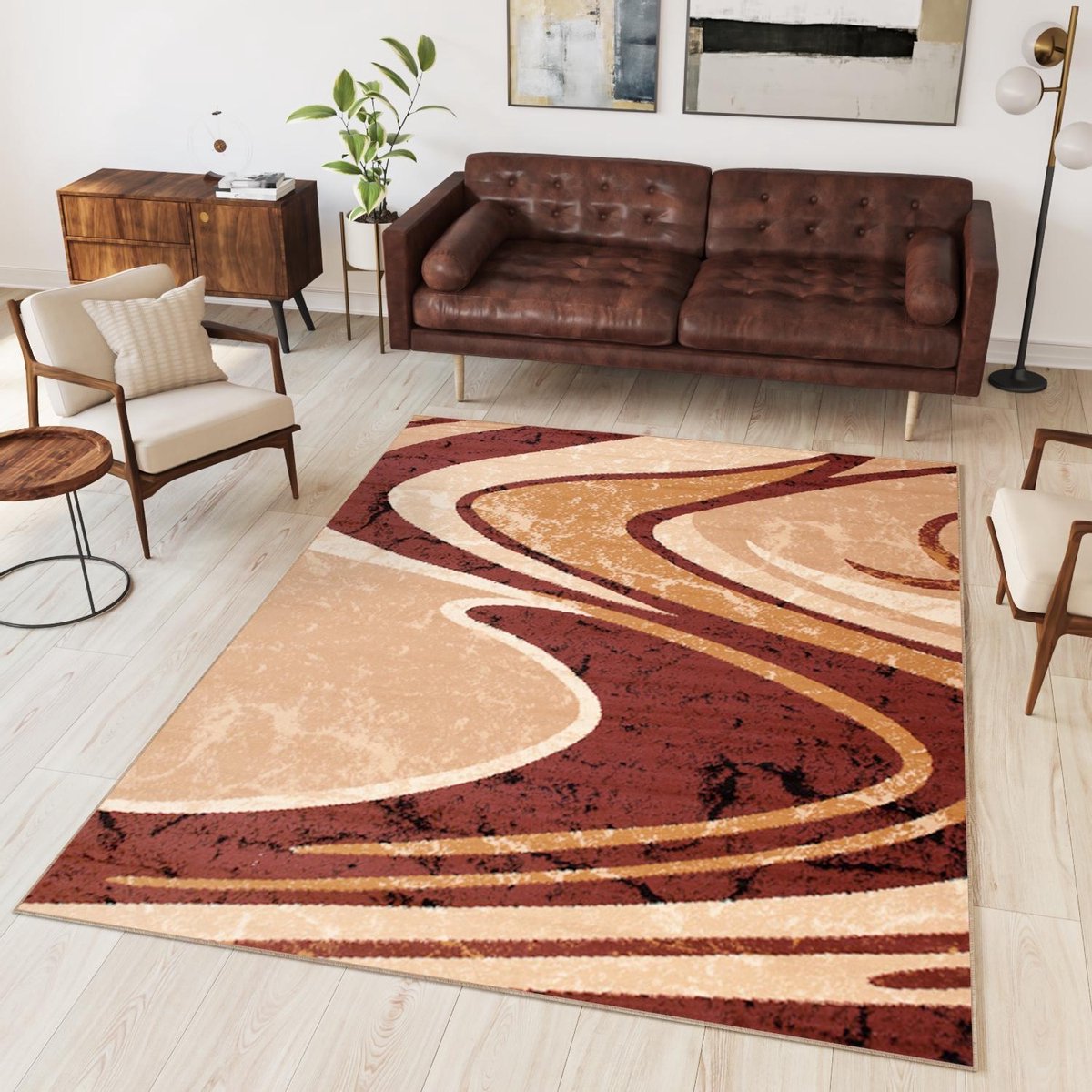 TAPISO Antidérapant Tapis de Couloir Entrée Moderne Beige Marron