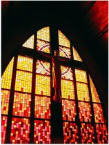 Poster – Glas in Lood Raam met Jezus  in Kerk - 30x40cm Foto op Posterpapier