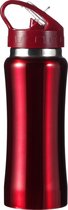Drinkfles/waterfles 600 ml metallic rood van RVS - Sport bidon waterflessen