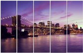 Schilderij , Zonsondergang in Manhattan ,Paars zwart ,4 maten , 5 luik , wanddecoratie , Premium print , XXL