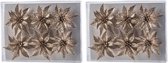 12x Kerstboomversiering champagne glitter bloemen op clip - kerstboom decoratie - champagne kerstversieringen