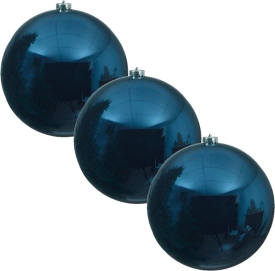 3x donkerblauwe kunststof kerstballen van 20 cm - glans - donkerblauwe... | bol.com
