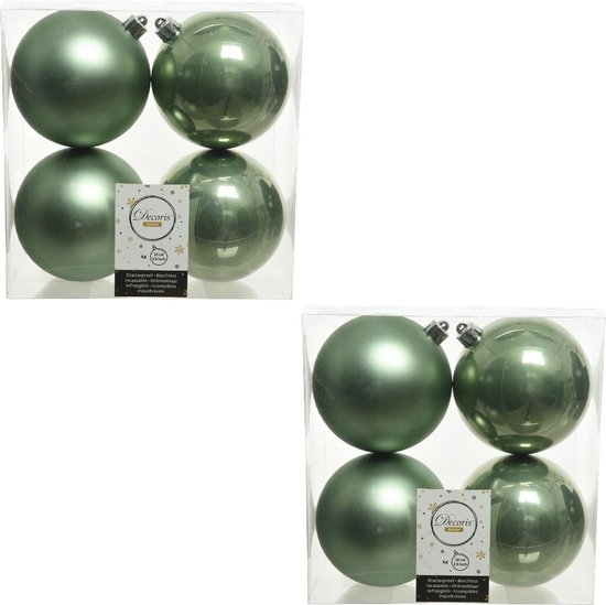 8x Salie groene kunststof kerstballen 10 cm Mat/glans Onbreekbare plastic... bol