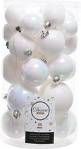 Kerstballen - 30 stuks - onbreekbaar - glans-mat-glitter assorted - wit/iris KSD