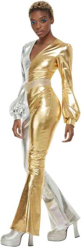 Smiffy's - Jaren 80 & 90 Kostuum - 70s Super Chic Disco Kostuum Vrouw - Goud, Zilver - Medium - Carnavalskleding - Verkleedkleding