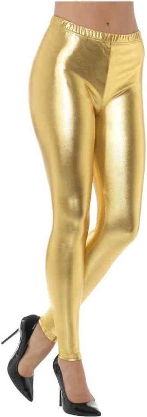 Smiffy's - Jaren 80 & 90 Kostuum - Gouden Metallic Disco Legging Vrouw - Goud - Small - Carnavalskleding - Verkleedkleding