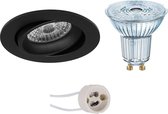 LED Spot Set - OSRAM Parathom PAR16 930 36D - Pragmi Delton Pro - GU10 Fitting - Dimbaar - Inbouw Rond - Mat Zwart - 5.5W - Warm Wit 3000K - Kantelbaar - Ø82mm - BES LED