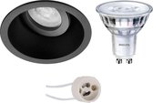LED Spot Set - Pragmi Zano Pro - GU10 Fitting - Inbouw Rond - Mat Zwart - Kantelbaar - Ø93mm - Philips - SceneSwitch 827 36D - 1.5W-5W - Warm Wit 2200K-2700K - Dimbaar - BES LED