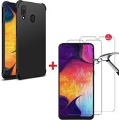 Anti-Shock silicone hoesje zwart met 2 Pack Tempered glas Screen Protector Geschikt voor: Samsung Galaxy A30