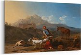Schilderij - Italiaans landschap met geitenmelkster — 90x60 cm