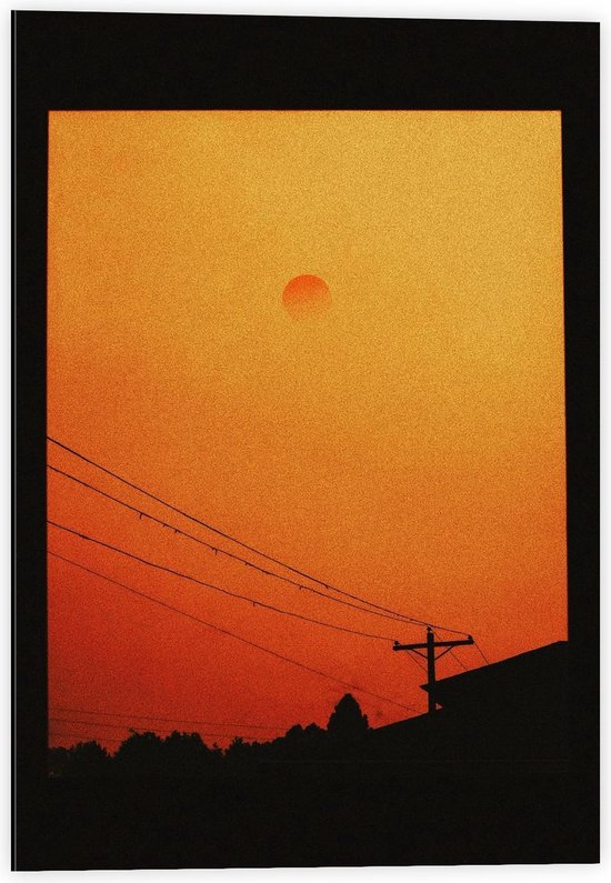 Dibond - Elektriciteitsdraden bij Zonsondergang - 40x60cm Foto op Aluminium (Wanddecoratie van metaal)