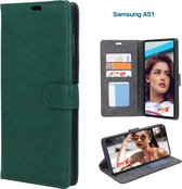 LitaLife Samsung Galaxy A51 TPU/Kunstleer Groen Boekhoesje - A51 Bookcase Hoesje - Flip Hoes Wallet