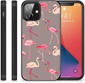 Smartphone Hoesje iPhone 12 Mini Cover Case met Zwarte rand Flamingo